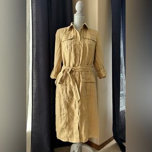 Lauren Ralph Lauren Size 8 Khaki Linen Shirt Dress Safari Style